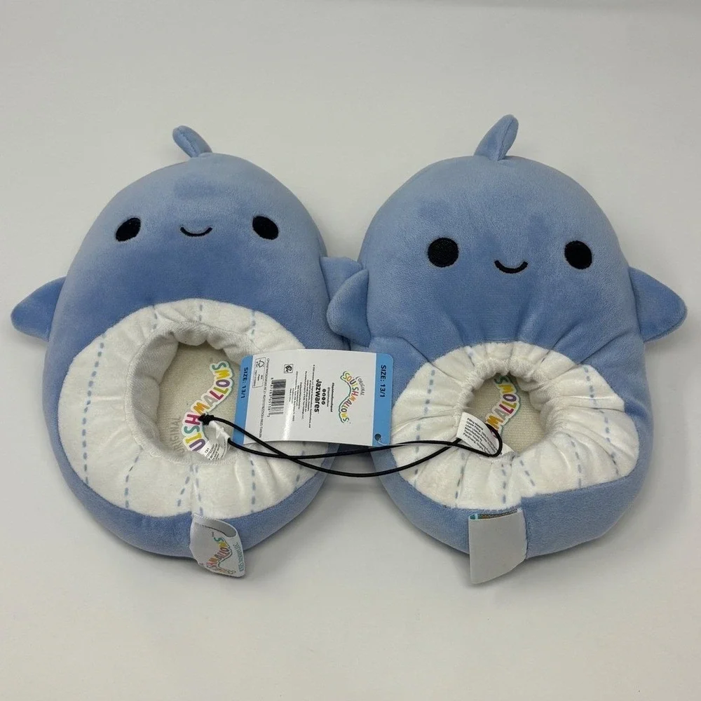 Squishmallows Gordon the Shark‎ Blue Plush Slippers Kids Size 13/1 New With Tags
